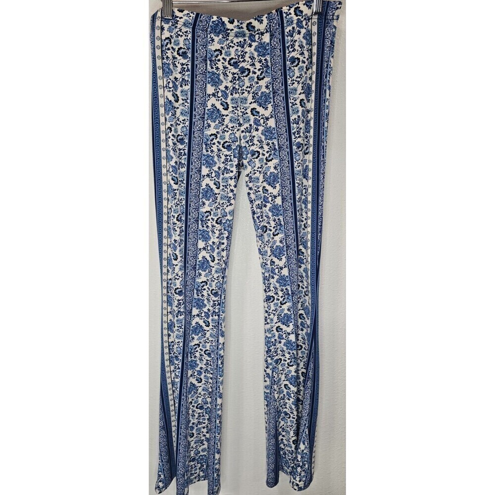 Divided By H&M Floral Boho Hippie Flare Blue White Pants Size Medium